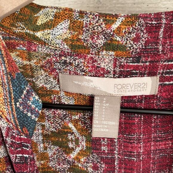 Forever21 Aztec Faux Wrap Cinch Waist Dress Red Orange Casual Womens Small - Picture 6 of 6